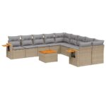 11-Piece Garden Sofa Set with Cushions Beige Poly Rattan Wicker Outdoor Patio Furniture
