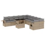 11-Piece Garden Sofa Set with Cushions Beige Poly Rattan Wicker Outdoor Patio Furniture