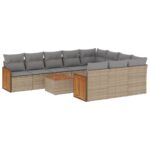 11-Piece Garden Sofa Set with Cushions Beige Poly Rattan Wicker Outdoor Patio Furniture