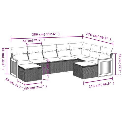 9-Piece Garden Sofa Set with Cushions Grey Poly Rattan Wicker Outdoor Patio Furniture - Image 3