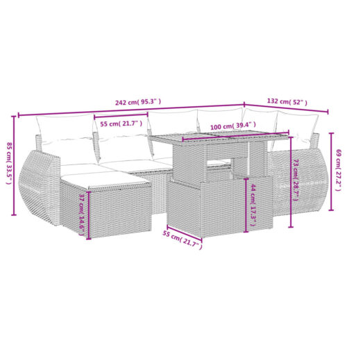 7-Piece Garden Sofa Set with Cushions Grey Poly Rattan Wicker Outdoor Patio Furniture - Image 4
