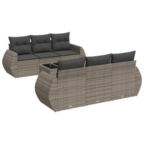 7-Piece Garden Sofa Set with Cushions Grey Poly Rattan Wicker Outdoor Patio Furniture