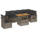 7-Piece Garden Sofa Set with Cushions Grey Poly Rattan Wicker Outdoor Patio Furniture