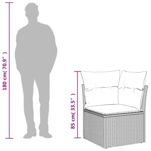 9-Piece Garden Sofa Set with Cushions Grey Poly Rattan Wicker Outdoor Patio Furniture - Image 12