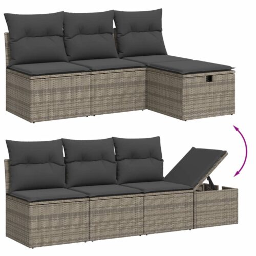 9-Piece Garden Sofa Set with Cushions Grey Poly Rattan Wicker Outdoor Patio Furniture - Image 8