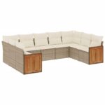 9-Piece Garden Sofa Set with Cushions Grey Poly Rattan Wicker Outdoor Patio Furniture