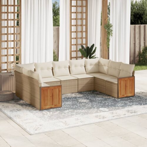 9-Piece Garden Sofa Set with Cushions Grey Poly Rattan Wicker Outdoor Patio Furniture - Image 2