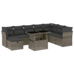9-Piece Garden Sofa Set with Cushions Grey Poly Rattan Wicker Outdoor Patio Furniture