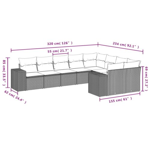 9-Piece Garden Sofa Set with Cushions Grey Poly Rattan Wicker Outdoor Patio Furniture - Image 7