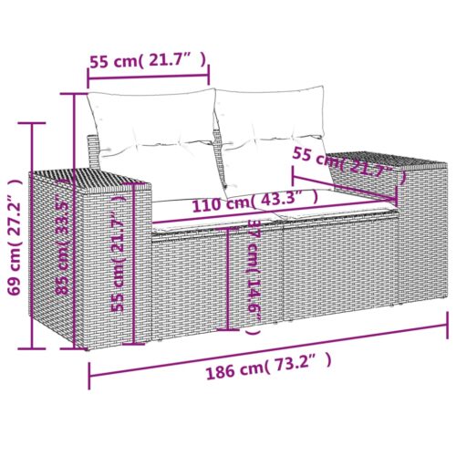 9-Piece Garden Sofa Set with Cushions Grey Poly Rattan Wicker Outdoor Patio Furniture - Image 9