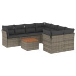 9-Piece Garden Sofa Set with Cushions Grey Poly Rattan Wicker Outdoor Patio Furniture