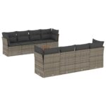 9-Piece Garden Sofa Set with Cushions Grey Poly Rattan Wicker Outdoor Patio Furniture
