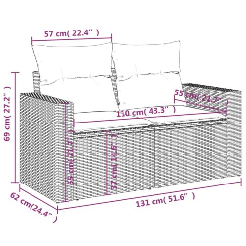 9-Piece Garden Sofa Set with Cushions Grey Poly Rattan Wicker Outdoor Patio Furniture - Image 11
