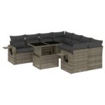 9-Piece Garden Sofa Set with Cushions Grey Poly Rattan Wicker Outdoor Patio Furniture