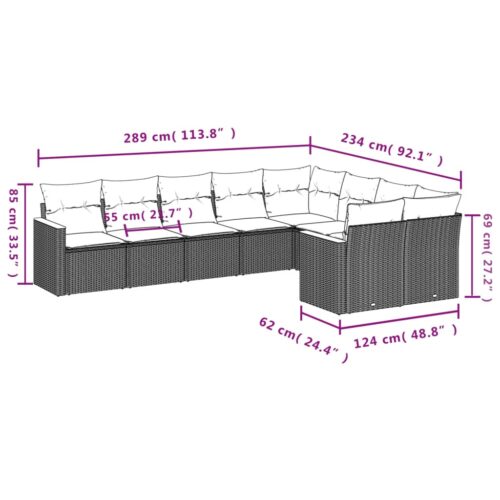9-Piece Garden Sofa Set with Cushions Grey Poly Rattan Wicker Outdoor Patio Furniture - Image 3