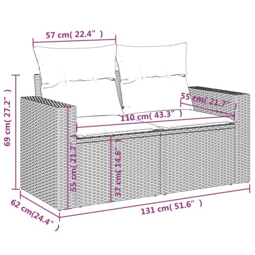 9-Piece Garden Sofa Set with Cushions Grey Poly Rattan Wicker Outdoor Patio Furniture - Image 12