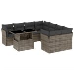 9-Piece Garden Sofa Set with Cushions Grey Poly Rattan Wicker Outdoor Patio Furniture