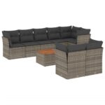 9-Piece Garden Sofa Set with Cushions Grey Poly Rattan Wicker Outdoor Patio Furniture