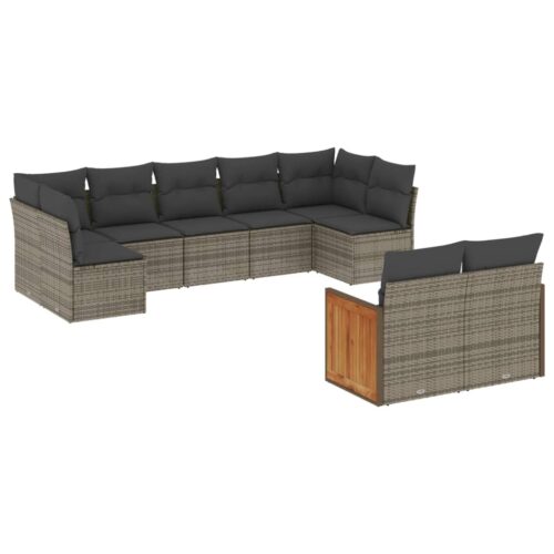 9-Piece Garden Sofa Set with Cushions Grey Poly Rattan Wicker Outdoor Patio Furniture