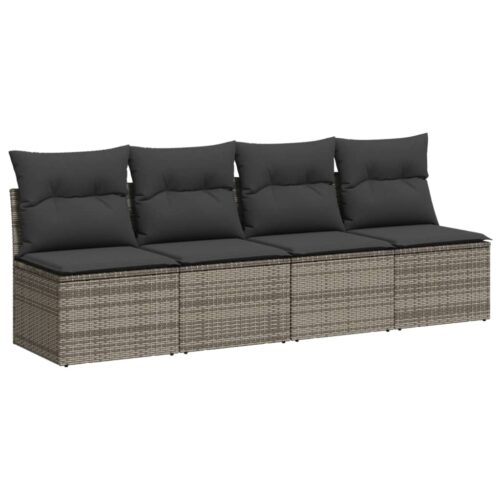 9-Piece Garden Sofa Set with Cushions Grey Poly Rattan Wicker Outdoor Patio Furniture - Image 5
