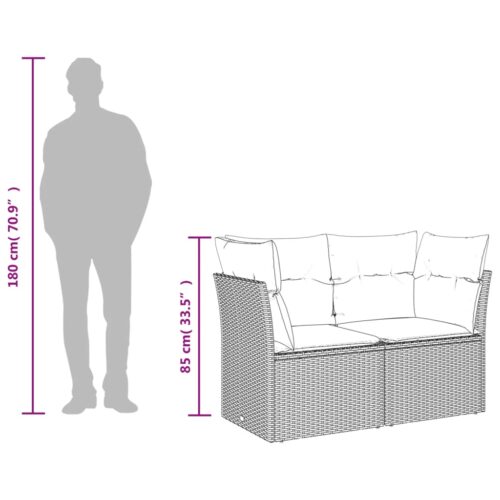 9-Piece Garden Sofa Set with Cushions Grey Poly Rattan Wicker Outdoor Patio Furniture - Image 11