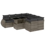 9-Piece Garden Sofa Set with Cushions Grey Poly Rattan Wicker Outdoor Patio Furniture