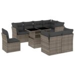 9-Piece Garden Sofa Set with Cushions Grey Poly Rattan Wicker Outdoor Patio Furniture