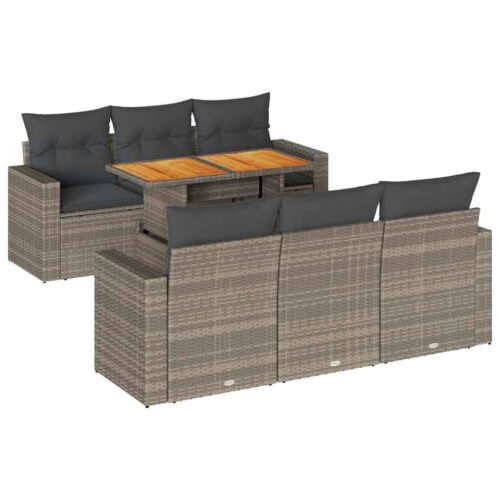 7-Piece Garden Sofa Set with Cushions Grey Poly Rattan Wicker Outdoor Patio Furniture