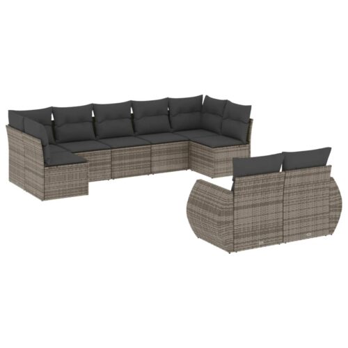 9-Piece Garden Sofa Set with Cushions Grey Poly Rattan Wicker Outdoor Patio Furniture
