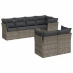 7-Piece Garden Sofa Set with Cushions Grey Poly Rattan Wicker Outdoor Patio Furniture