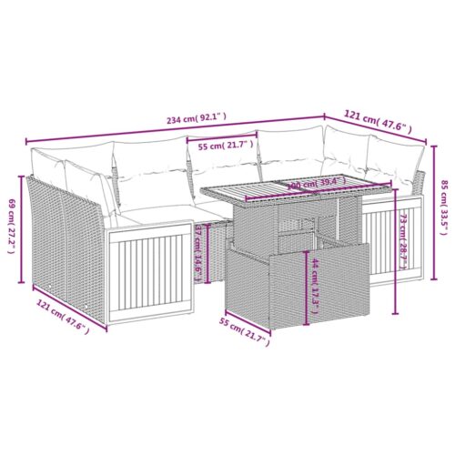 7-Piece Garden Sofa Set with Cushions Grey Poly Rattan Wicker Outdoor Patio Furniture - Image 3