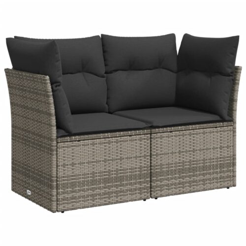 7-Piece Garden Sofa Set with Cushions Grey Poly Rattan Wicker Outdoor Patio Furniture - Image 5