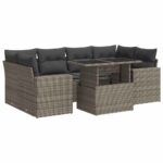 7-Piece Garden Sofa Set with Cushions Grey Poly Rattan Wicker Outdoor Patio Furniture