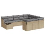11-Piece Garden Sofa Set with Cushions Beige Poly Rattan Wicker Outdoor Patio Furniture
