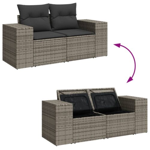 7-Piece Garden Sofa Set with Cushions Grey Poly Rattan Wicker Outdoor Patio Furniture - Image 9