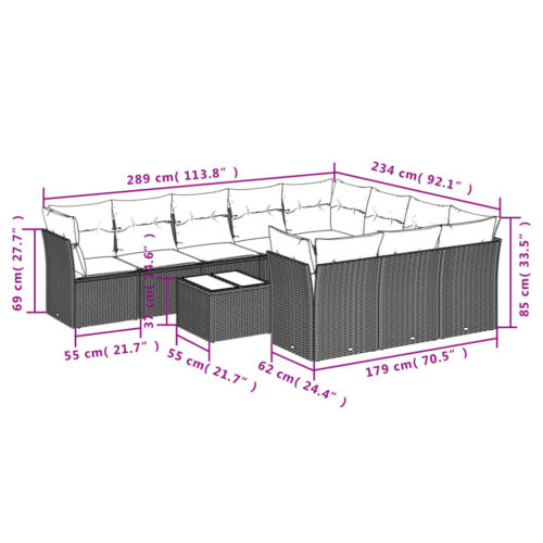 11-Piece Garden Sofa Set with Cushions Beige Poly Rattan Wicker Outdoor Patio Furniture - Image 3