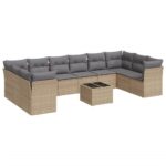 11-Piece Garden Sofa Set with Cushions Beige Poly Rattan Wicker Outdoor Patio Furniture