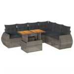 7-Piece Garden Sofa Set with Cushions Grey Poly Rattan Wicker Outdoor Patio Furniture