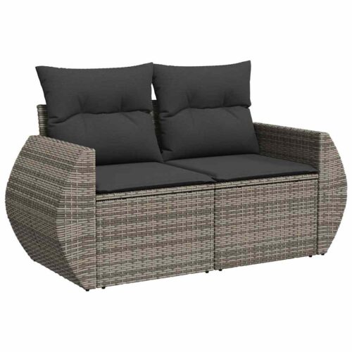 7-Piece Garden Sofa Set with Cushions Grey Poly Rattan Wicker Outdoor Patio Furniture - Image 3