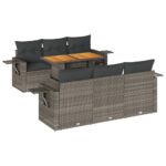 7-Piece Garden Sofa Set with Cushions Grey Poly Rattan Wicker Outdoor Patio Furniture