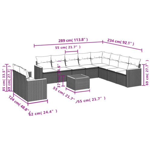 11-Piece Garden Sofa Set with Cushions Beige Poly Rattan Wicker Outdoor Patio Furniture - Image 3