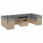 11-Piece Garden Sofa Set with Cushions Beige Poly Rattan Wicker Outdoor Patio Furniture
