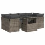 7-Piece Garden Sofa Set with Cushions Grey Poly Rattan Wicker Outdoor Patio Furniture