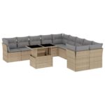 11-Piece Garden Sofa Set with Cushions Beige Poly Rattan Wicker Outdoor Patio Furniture