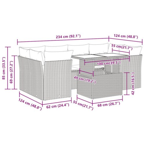 7-Piece Garden Sofa Set with Cushions Grey Poly Rattan Wicker Outdoor Patio Furniture - Image 12