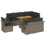 9-Piece Garden Sofa Set with Cushions Grey Poly Rattan Wicker Outdoor Patio Furniture