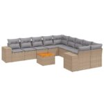 11-Piece Garden Sofa Set with Cushions Beige Poly Rattan Wicker Outdoor Patio Furniture