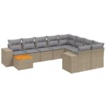 11-Piece Garden Sofa Set with Cushions Beige Poly Rattan Wicker Outdoor Patio Furniture