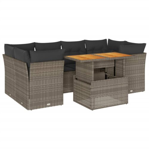 7-Piece Garden Sofa Set with Cushions Grey Poly Rattan Wicker Outdoor Patio Furniture - Image 13