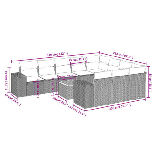 11-Piece Garden Sofa Set with Cushions Beige Poly Rattan Wicker Outdoor Patio Furniture - Image 3